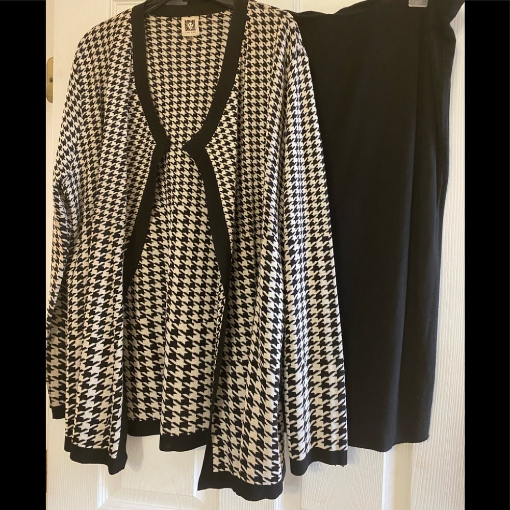 Anne Klein Black White houndstooth Cardigan XL